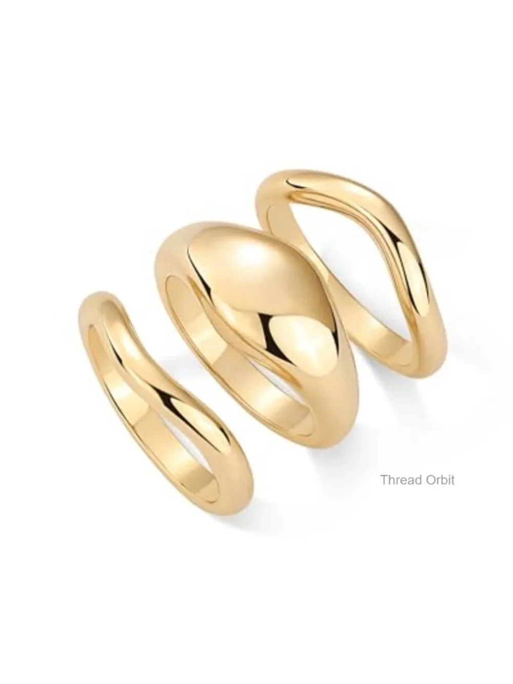 14K Gold Plated Chunky Stackable Rings Set for Women - CZ Bands 3 Pack